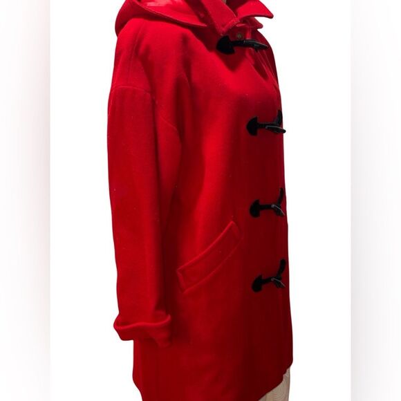 Mackintosh Red Wool Blend Hooded Duffle Coat Black Toggle Fasteners size 12P - Picture 4 of 12